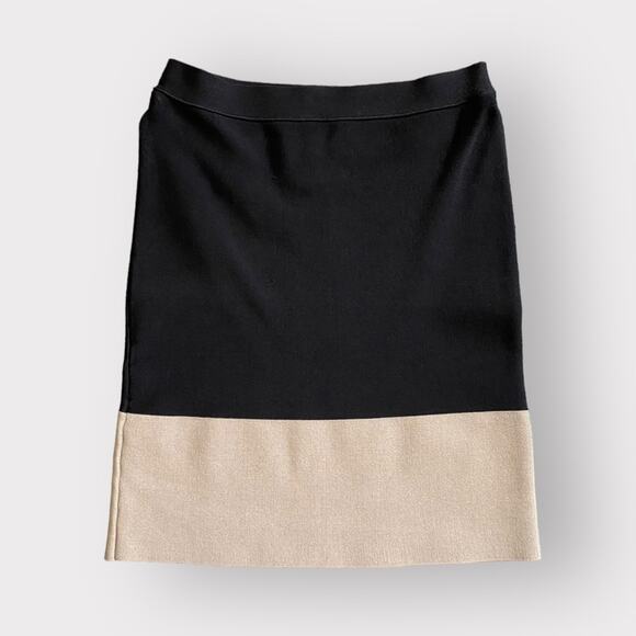 BCBG Maxazria Joelle Colorblock Bandage Skirt Black Beige - Picture 1 of 4